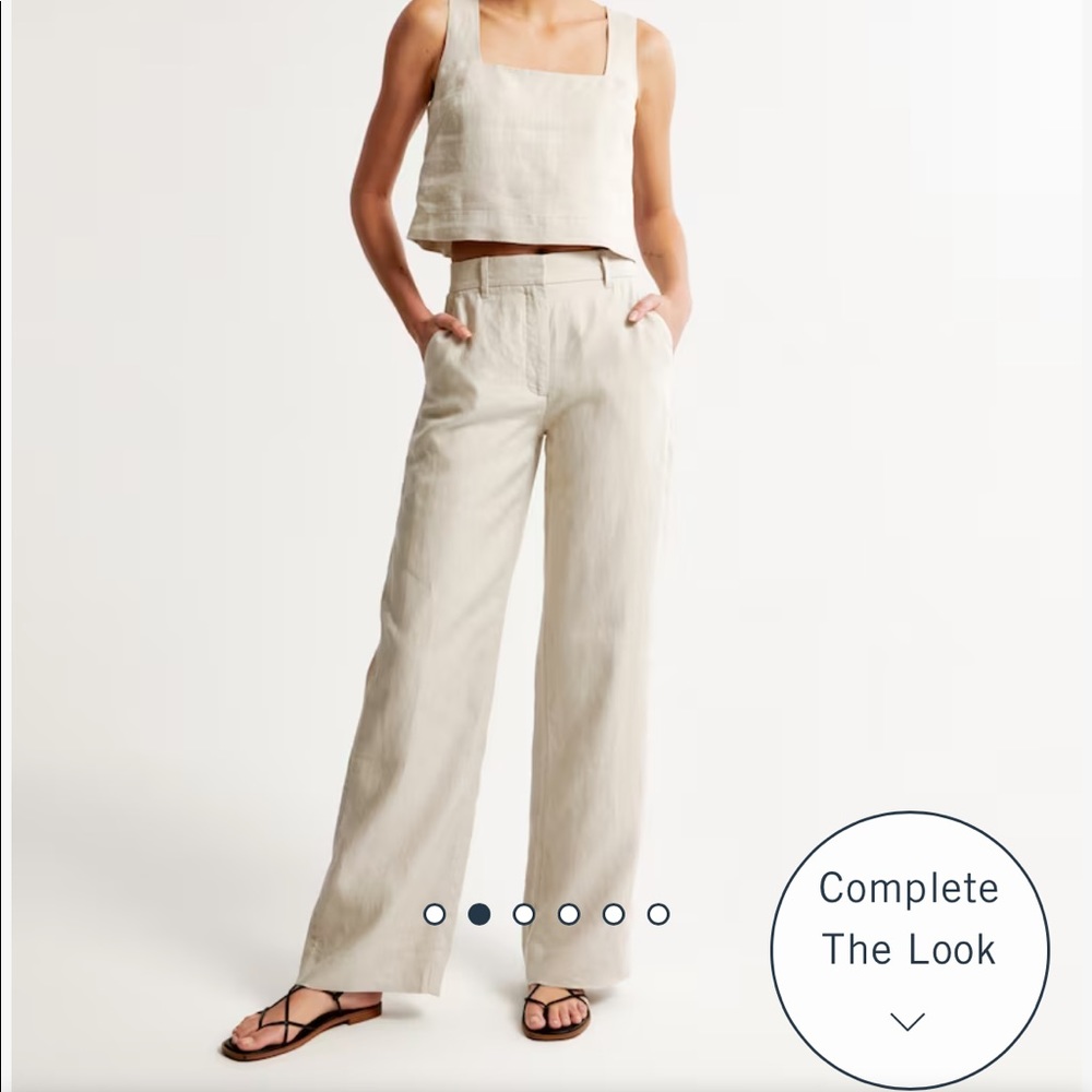 Abercrombie White Linen Flat Front Wide Leg Pant